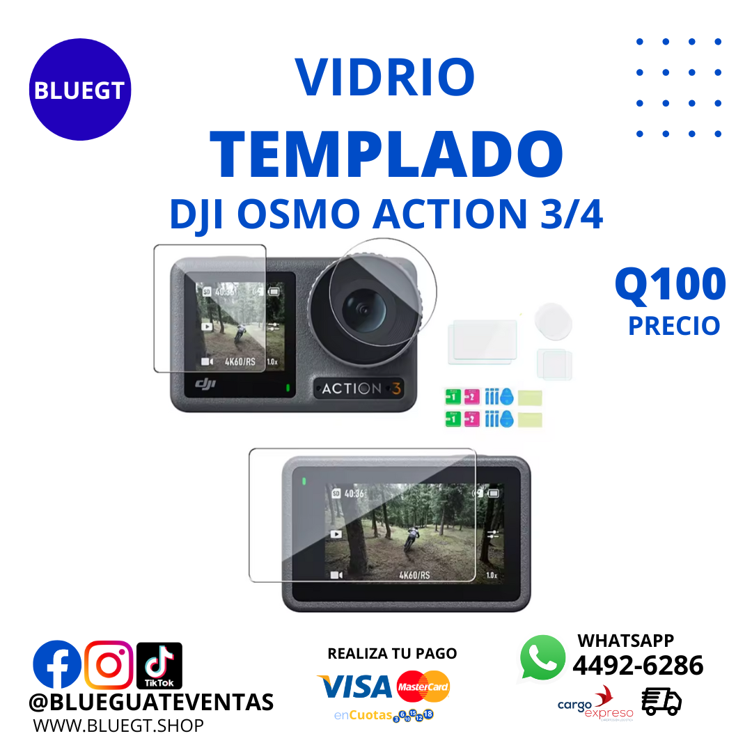 VIDRIO TEMPLADO DJI OSMO ACTION 3/4